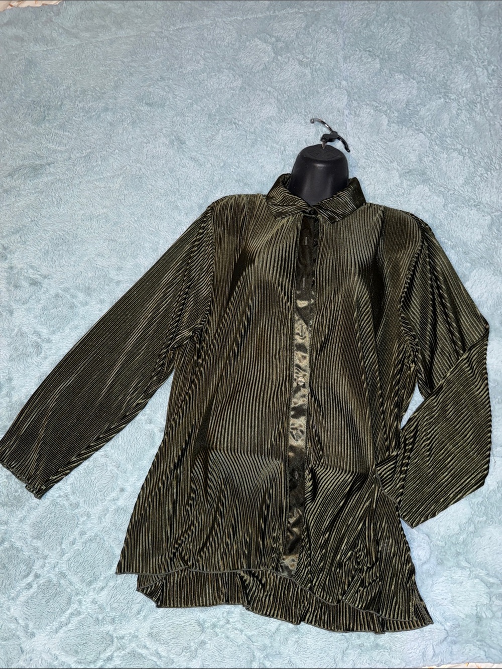 Metallic Olive Green Pleated Tank Top